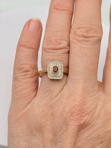 Bague 55 Bague style Art Déco or, rubis, diamants taille rose 58 Facettes