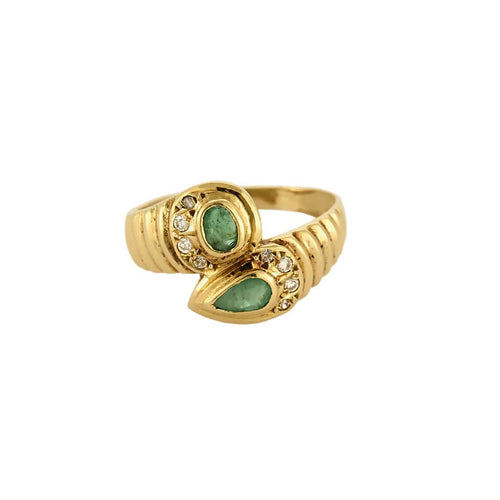 Bague 49 Bague Toi & Moi  en or jaune, émeraudes et diamants 58 Facettes PER01984