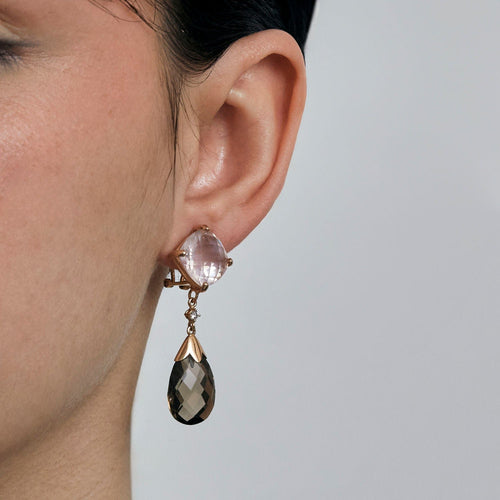 Boucles d'oreilles Boucles d'oreilles transformables Quartz fumé Diamants 58 Facettes