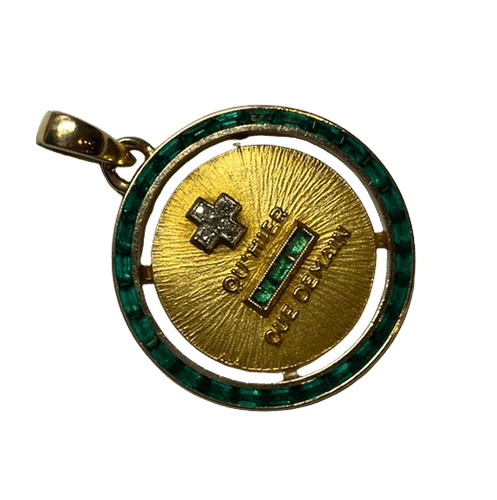 Pendentif MEDAILLE A. AUGIS OR 18K DIAMANTS EMERAUDES + QU'HIER - QUE DEMAIN 58 Facettes