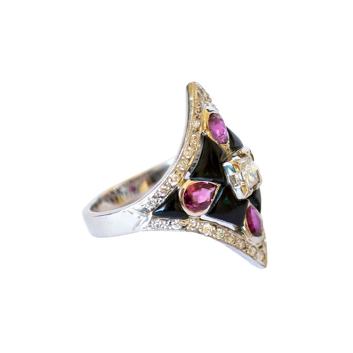 Bague 57 bague en platine avec diamants et onyx 58 Facettes Q161B