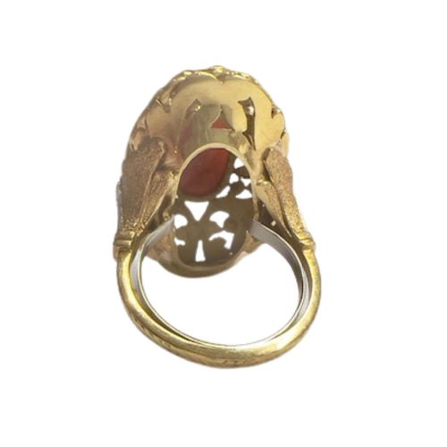 Bague 54 BAGUE RÉTRO EN OR 18 carats AVEC CORAIL ET PERLE 58 Facettes DMAR9