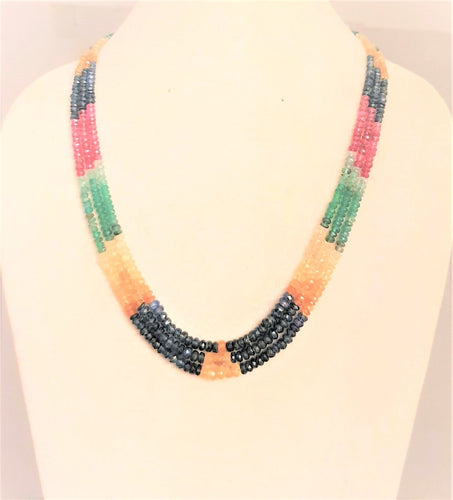 Collier COLLIER 3 RANGS SAPHIRS EMERAUDES SPINELLES ROUGES 58 Facettes C 76  (1/3)