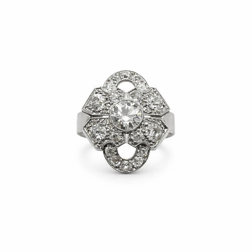 Bague 55 Bague en platine sertie d'un diamant de style Art déco 58 Facettes 50407
