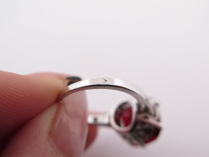 Bague 53 vintage bague cocktail t53 grenat coussin 8 diamants 0.14ct en platine 7.3g 58 Facettes 270143