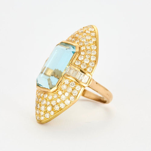 Bague 52 Bague Marquise Aigue Marine Diamants 58 Facettes