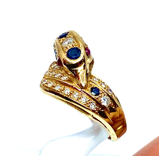 Bague Bague DAUPHIN en or jaune 18 carats, diamants ,saphirs et rubis 58 Facettes AB224