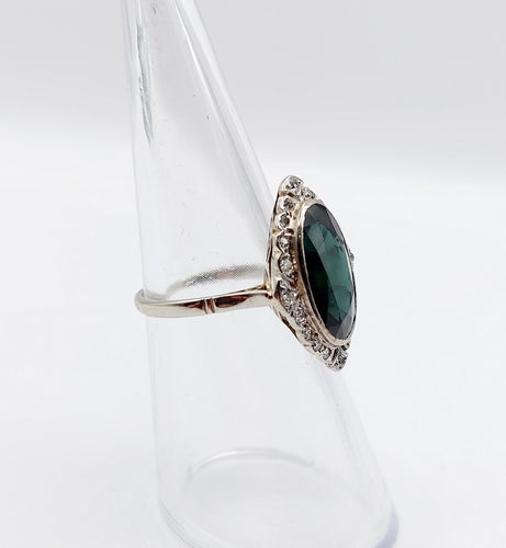 Bague 50 Bague pompadour art déco en platine, saphir 4,30 carats et diamants tailles anciennes 58 Facettes A06672