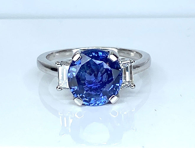 Bague 54 Bague en or blanc, superbe saphir 3,58 carats Ceylan non chauffé 58 Facettes AB385