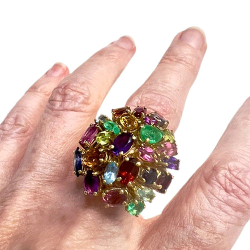 Bague 54.5 BAGUE DE DESIGN CONTEMPORAIN en OR 18 carats avec AIGUE-MARINE ET DIVERSES PIERRES NATURELLES 58 Facettes Q132B(950)