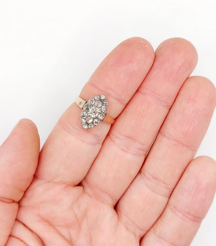 Bague 54 Bague marquise antique en or rose 18k et argent, diamant et diamants roses 58 Facettes A06417