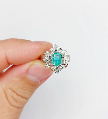Bague 46.5 Bague vintage or blanc 14k émeraude et diamants 58 Facettes A05891