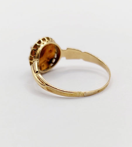 Bague 53 Bague cible antique or jaune 18k perles et émail noir (circa 1900) 58 Facettes A06001