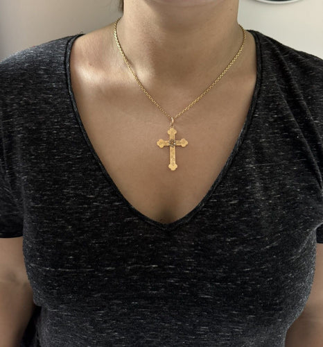Pendentif Croix or rose et perles 58 Facettes