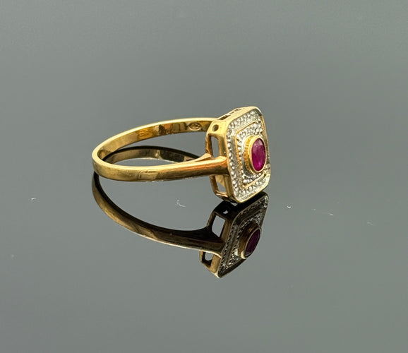Bague 55 Bague style Art Déco or, rubis, diamants taille rose 58 Facettes