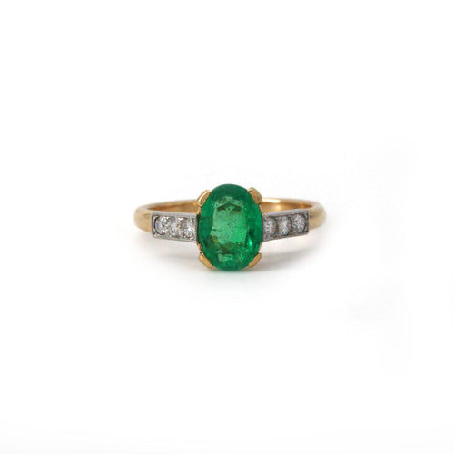 Bague 48 Bague Cartier or jaune 750, diamants et émeraude colombienne 0.83 carats LFG 58 Facettes 1230