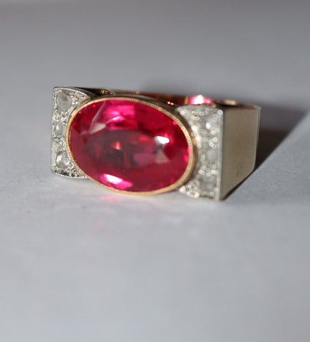 Bague 53.5 Bague Tank Or Jaune Et Platine, Saphir rose Verneuil Et Diamants 58 Facettes 581