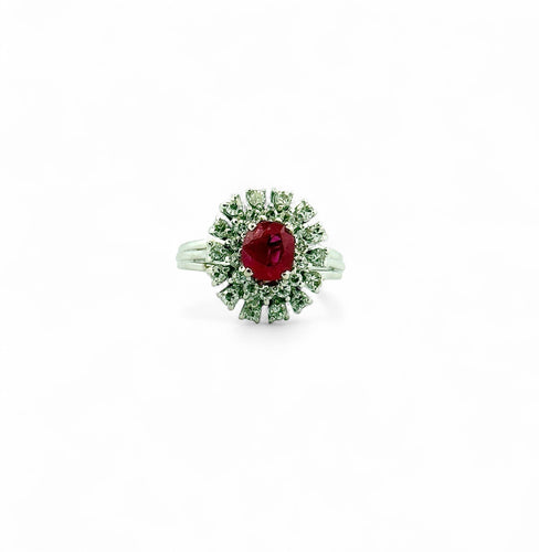 Bague 52 Bague ancienne en or blanc rubis et diamants 58 Facettes