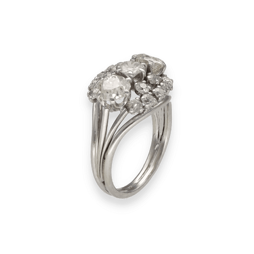 Bague 54 Bague en or gris 18K avec 2,50 ct de diamants taille ancienne - Vers 1950 - Taille 54 58 Facettes FB10703