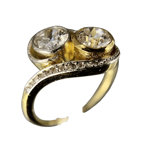 Bague Bague Toi et Moi Art Nouveau or jaune, platine, diamants 58 Facettes