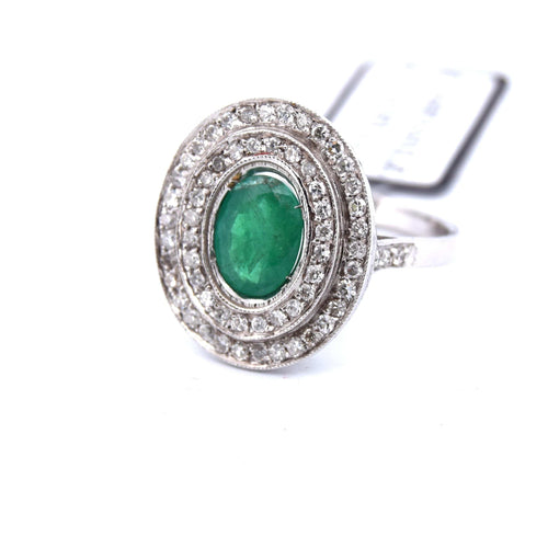 Bague 53 BAGUE en OR BLANC 18 KT - ÉMERAUDE et DIAMANTS ''ART DÉCO'' 58 Facettes