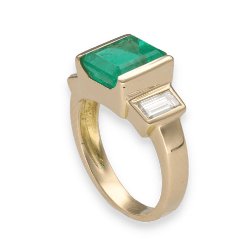 Bague 50.5 Bague Emeraude et diamants baguettes en or jaune 58 Facettes