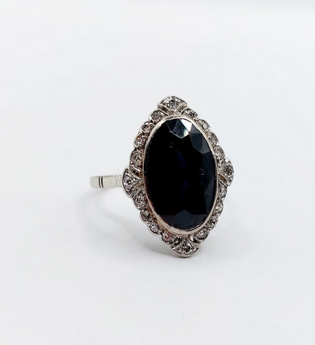 Bague 50 Bague pompadour art déco en platine, saphir 4,30 carats et diamants tailles anciennes 58 Facettes A06672