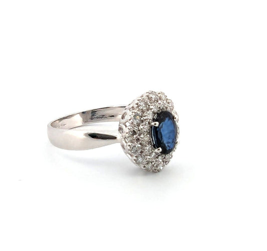 Bague 52 Bague en platine avec saphir central et diamants 58 Facettes