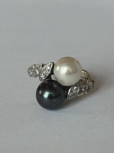 Bague 47 Bague Toi & Moi Or Gris Perles Diamants 58 Facettes LOT 6200