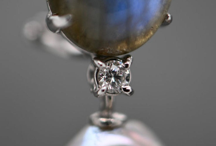 Boucles d'oreilles Boucles d'oreilles pendantes Labradorite, Perles de culture, Diamants 58 Facettes