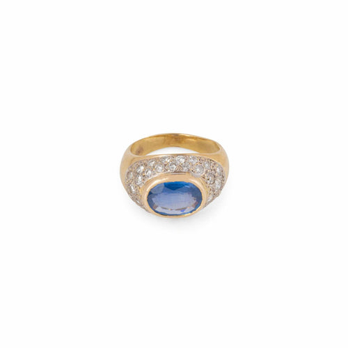 Bague 53 Bague Dôme en or jaune, saphir et diamants 58 Facettes