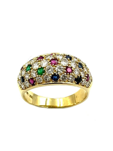 Bague 57 Bague Jonc Vintage Tutti Frutti or, diamants, rubis, saphirs et émeraudes 58 Facettes