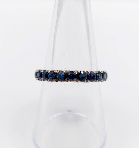 Bague 56 Alliance américaine art deco or blanc 14k saphirs bleus naturels 58 Facettes A06112