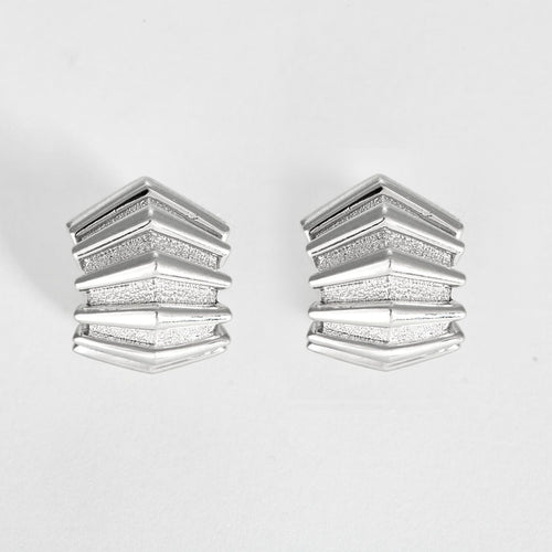Boucles d'oreilles Boucles d'oreilles or blanc poli et granité à motif géométrique 58 Facettes