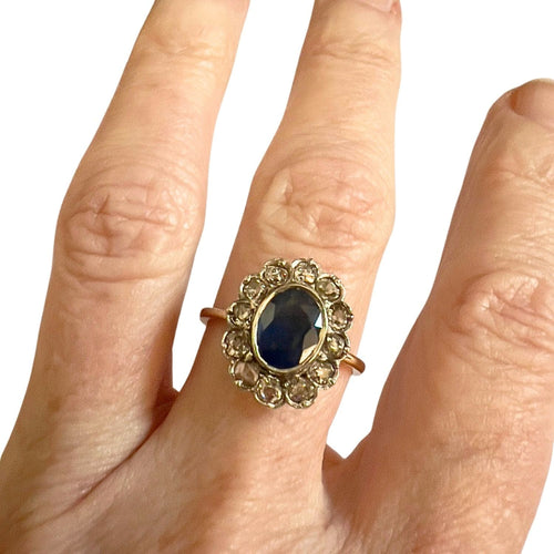 Bague 55 Bague de style Art Déco en or et platine avec diamants et saphir 58 Facettes Q321B