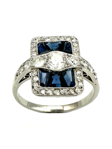 Bague 54 Bague Art-Déco en platine, saphirs calibrés et diamants 58 Facettes