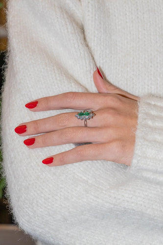 Bague 51 Bague Marquise Or blanc Emeraude, Diamant 58 Facettes 2677052CN