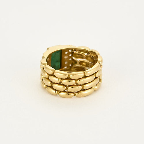 Bague Bague en or jaune, émeraude et diamants 58 Facettes B240805