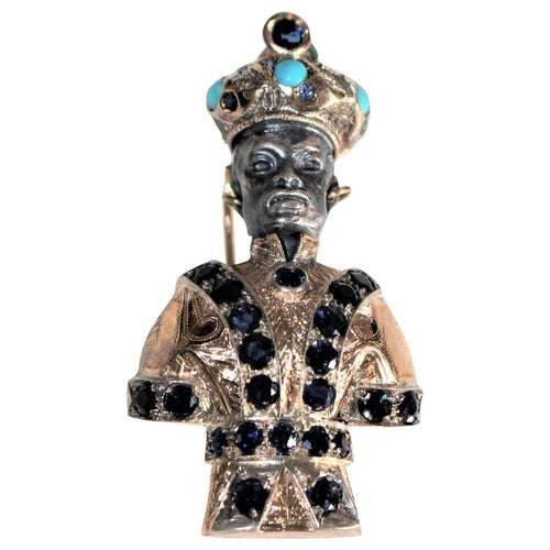 Broche Moretto Blackamoor broche or jaune 18k saphirs turquoises 58 Facettes 377