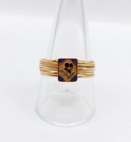 Bague 61.5 Bague semainier victorienne fleur en or rose 18k et émail bleu 58 Facettes A06639