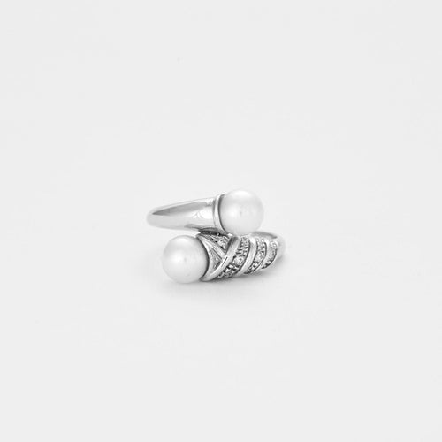 Bague 55 Bague Toi et Moi diamants et perles 58 Facettes 2547