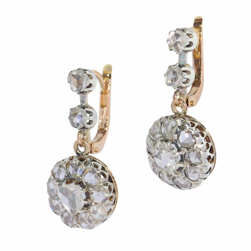 Boucles d'oreilles victoriennes vintage ornées de délicats diamants taille rose