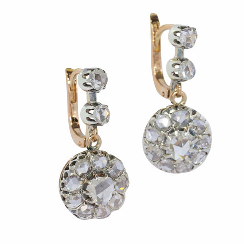 Boucles d'oreilles victoriennes vintage ornées de délicats diamants taille rose