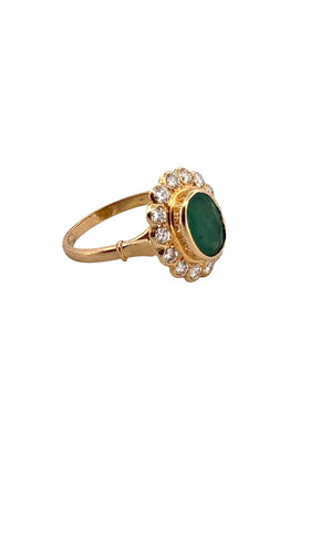 Bague 52 Bague Marguerite en or jaune 18 carats émeraude et diamants 58 Facettes