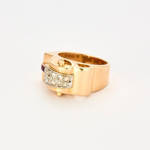Bague 56 bague tank or jaune diamants rubis 58 Facettes
