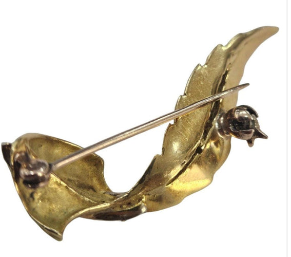 Broche Broche plume Masriera, années 1950, or jaune et blanc, diamants 58 Facettes E26