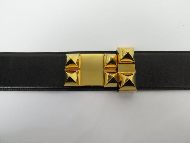 Collier vintage ceinture HERMES medor collier de chien en cuir box noir t76 58 Facettes 265992