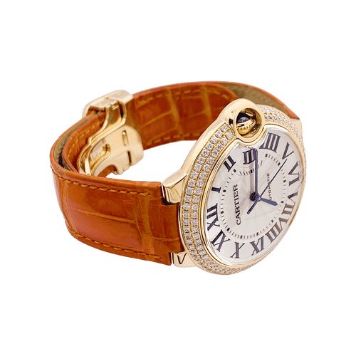 Montre Montre Cartier "Ballon Bleu" or jaune, diamants, cuir. 58 Facettes 34434