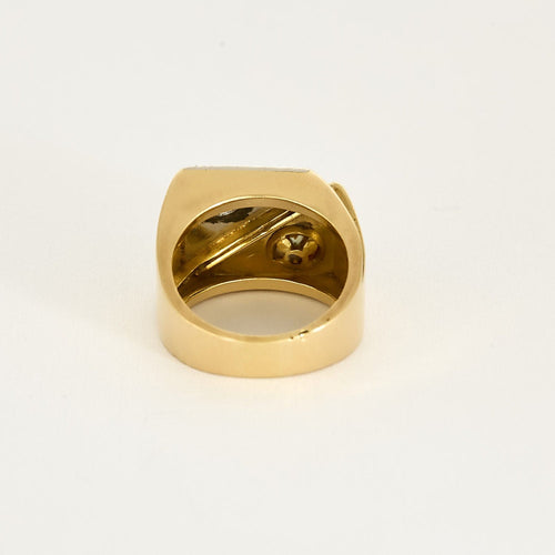 Bague 54,5 Bague de type chevalière en or jaune, or blanc, perle de culture blanche et diamant 58 Facettes TOU1577