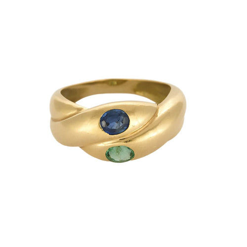 Bague 60 Bague en or jaune, saphir et émeraude 58 Facettes MONTE0229